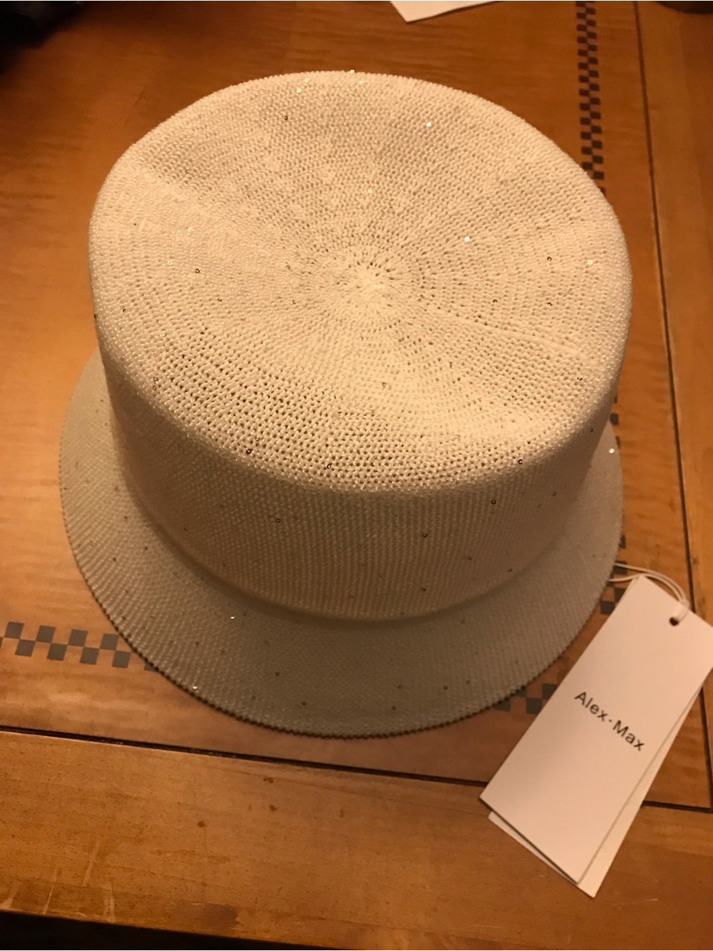 Women's White Sparkle Straw Bucket Hat - Picture 3 of 4
